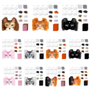 6Pcs Unpainted Cats Face Mask Paper Mask with Furry Trim Felted Cloth Eye Mesh Unpainted Masquerades Mask for Halloween