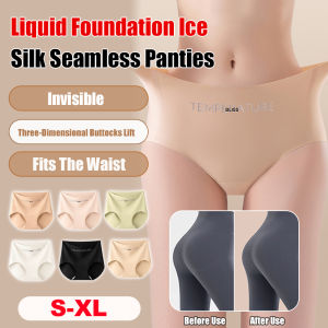 Womens Invisible Liquid Foundation Underwear Without Hip Pinching Ice Silk Mid-waist Antibacterial Long Crotch Sports Fitness Briefs 粉底液冰丝无痕内裤