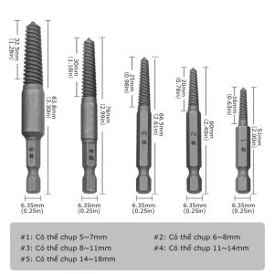 Bộ 5 Mũi Khoan Xoắn Ốc Bị Hỏng -LUMBL