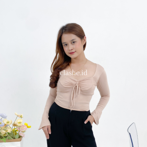 Meicca Bodycon Crop Top Spandex Lengan Panjang Tali Serut OOTD by Clashe