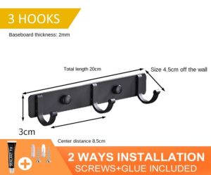 PREMIUM Bathroom Black Matte Rack Wall Hook Door Clothes Towel Hangers No Drill Kitchen Bedroom Shelf Rak Baju 免打孔挂钩