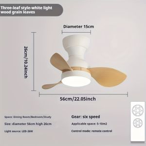 22 英寸天花板风扇吊灯，带遥控器，静音直流电机，冬季和夏季可逆，6 速，可调光灯，定时器，3个胡桃 ABS 天花板风扇叶片，带灯的现代天花板风扇吊灯，适用于卧室，客厅，厨房