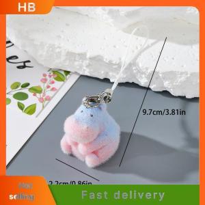 HB Fun Cartoon Flocking Animal Keychains Phone Lanyard Resin Cute Hexagonal Hedgehog Hippos Bag Earphone Case Pendant Girls Gift
