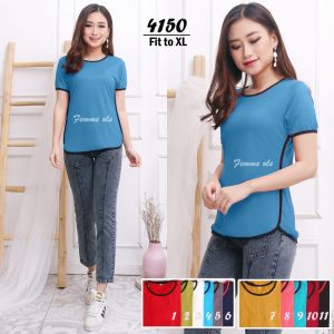 Femme ols - Kaos atasan oblong wanita Lis Samping / Kaos Fashion wanita Lis Samping Premium 4150