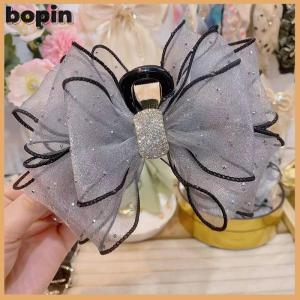 Bopin Korean Style Mesh Bow Rhinestone Hair Claw Vintage Elegant Hair Clamp Hairpin Shark Clips For Women Fashion Hair Accessories