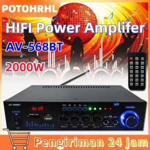 Produknya Sudah Siap 2000Watt Bluetoth Power Amplifier AV-568BT Ampli Stereo Karaoke USB TF FM Radio Home Theater 2.0 Channel Amplifier Treble Bass Booster