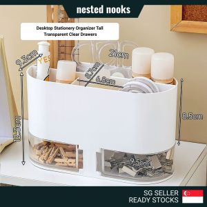 Desktop Stationery Holder Organizer with Dual Rotatable Rotating Drawers 90 degree Desk Organizer with Drawers Door