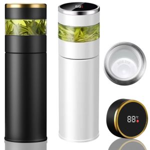 VALUEPULSE นержักรส ถ้วยเคลือบเซรามิกเก็บความร้อน จอแสดงผลอุณหภูมิ LED 450มล. ขวดชงชา แบบพกพา แยกน้ำชา แก้วกาแฟรถยนต์เก็บความร้อน