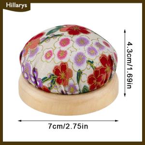 [Hillarys] Vintage Embroidery Pin Cushions Half Round Pin Pad With Wooden Base Needle Holder For DIY Craft Sewing Accessories