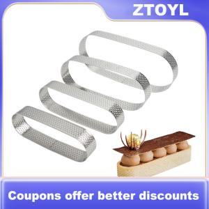 【ZTOYL】 Hình bầu dục Muffin Tart nhẫn thép không gỉ bánh khuôn đục lỗ bánh mousse khuôn Cookie cutter Pastry quiche nướng khuôn
