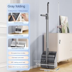 【SG Ready Stock】 Foldable Standing Broom Dustpan Set Long Handle Soft Bristle with Comb Teeth Home Cleaning Tool