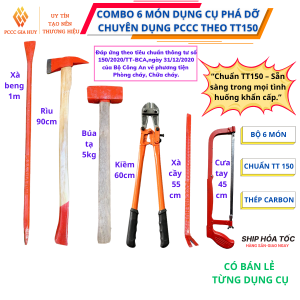 Trọn Bộ 6 Dụng Cụ Phá Vỡ Chuyên Dụng Đa Năng theo TT150 gồm :Búa 5kgRìu 90cmXà Beng 1mKiềm 60cmCưa 45cm Cho Tình Huống Khẩn Cấp