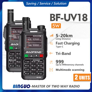 2 Set Baofeng UV-18 Tri-Band  Portable Walkie Talkie Long Range 20KM 5W Tri-Band Two Way Radio LCD 999CH Type-C Fast Charging Multimode Scanning