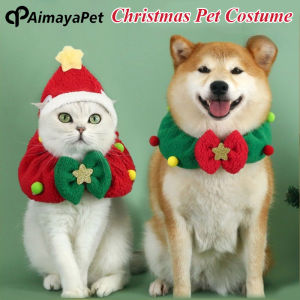 AimayaPet Pet Christmas Costume Set Furry Hat Bow Tie Neck Warmer Cat Christmas Costume Xmas Pet Accessories