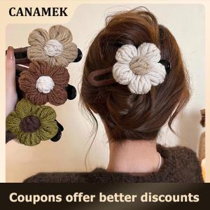 【 CANAMEK 】 Vintage Large Plush Flower Hair Clips Girls Elegant Ponytail Braid Claw Hair Duckbill Clip Girls Headdress Gift