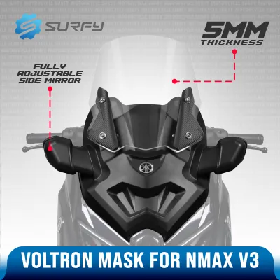 Nmax V3 Turbo Voltron Mask with Side Mirror And Visor 5mm Clear Windshield Carbon Design