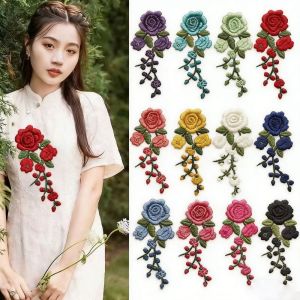 OWMXZL 1 Pair 3D Flower Embroidery Flower Applique Multi-color Red Sew On Patch Fashion Embroidery Repair Patch Dress Hat Bag Jeans Applique