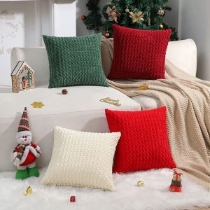 【In Stock】30X50cm/40x40cm/45x45cm/50x50cm/60x60cm Christmas Green Red New Corduroy 3D Bubble Pillowcase Soft Cushion Cover for Livingroom Decor Sofa Pillowcase Home Decor Cushion Cover for Sofa