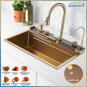 [SG Stock]SUS 304 Stainless Steel Multifunctional Kitchen Sink Kitchen Sink Large Capacity Sink Gold Sink