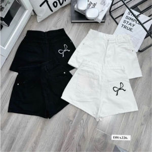 Quần đùi thêu nơ túi đằng sau của nữ thêu màu dập nổi (big size XL)