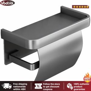 [VTO] Self-Adhesive Toilet Paper Roll Holder with Phone Shelf Wall Mounted Tissue Roll Holder Aluminium Alloy Toilet Paper Holder for Bathroom Kitchen Washroom