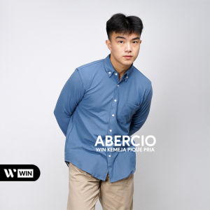 WIN - ABERCIO Kemeja Pria Lengan Panjang Warna Steel Blue Catton Pique Jumbo Big Size
