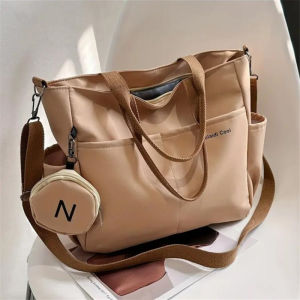 Womens Tote Bags Simple Large Capacity Canvas Bag Lightweight Shoulder Bag For Travel With Mini Zipper Purse