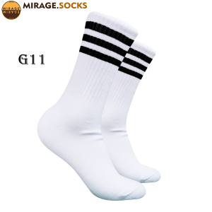 Kaos Kaki Oldschool - Kaos Kaki Skate Garis 3 Hitam Dasar Putih - 4LAYER BENANG - G11