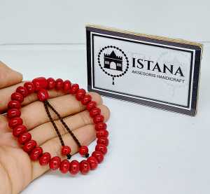 gelang red coral marjan butiran pipih model serutan