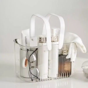 Portable Shower Basket Clear Bathroom Storage Basket with Handles Shower Toiletry Cosmetic Organizer