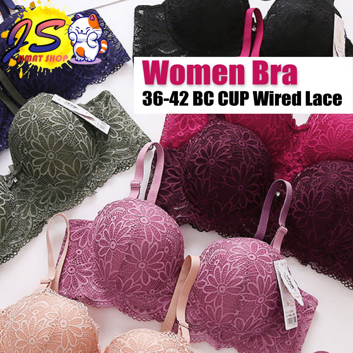 Women Bra Wired Lace Lingerie 36-42 Push Up BC Cup Half Cup Baju