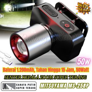 PROMO// Senter Kepala Super Terang Mitsuyama Ms-258P Senter Led 50W / Senter Kepala 50Watt Super Terang / Senter Kepala Anti Air / HeadLamp 50 Watt Super Terang ~ Bro