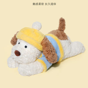 ตลกลูกสุนัขทับทิมของเล่นตุ๊กตานุ่มพิเศษน่ารักตุ๊กตาลูกสุนัขนอนกับ แร็กดอลล์