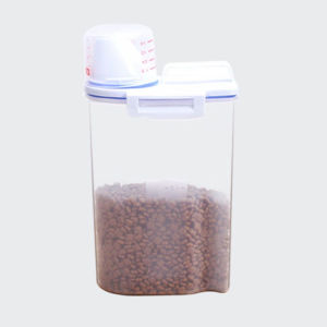 2KG Pet Food Storage Bucket Portable Sealed Moisture Canister with Graduated Cup Dog Food Bucket