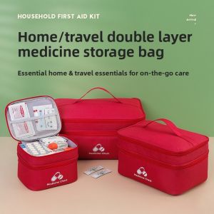Outdoor First Aid Kit Large Capacity Double Layer Compartments Medicine Organizer Portable for Travel