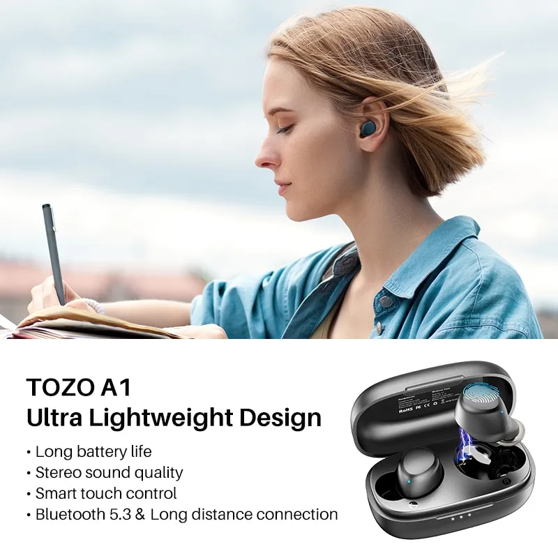 A1 Mini Wireless Earbuds Bluetooth 5.3 in Ear Light-Weight Headphones  Built-in Microphone, IPX5 Waterproof, Immersive Premium Sound Long Distance