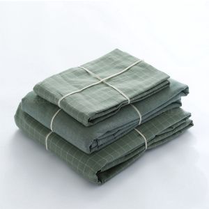 Cotton Bedding 4-in-1 Pillowcase Duvet Cover Supersingle Bed Sheet Single Queen King Fitted Bedsheet Set Grid