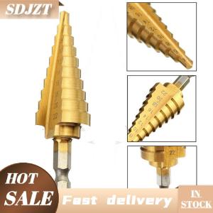 SDJZT 1 cái mũi khoan bước rãnh thẳng lục giác mạ titan mũi khoan bước mở lỗ 4-22mm mũi khoan