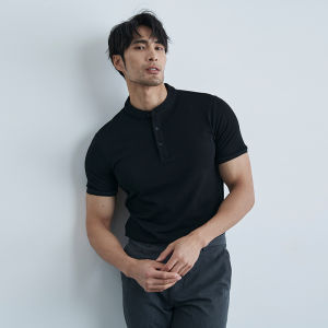 iymuymn Premium Chinese Collar Polo Shirts for Men Plain Short Sleeve Tops