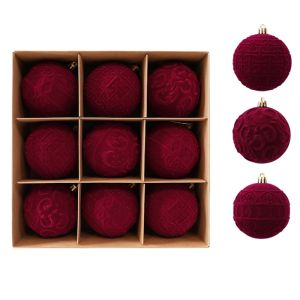 GIORGIONE 8 CM Đỏ Đồ trang trí quả cầu Giáng sinh phủ nhung có dây đeo Chống vỡ Đồ trang trí treo cây thông Noel Có thể tái sử dụng Màu đơn sắc Những quả cầu treo Giáng sinh bằng nhung Trang trí cây thông ngày lễ