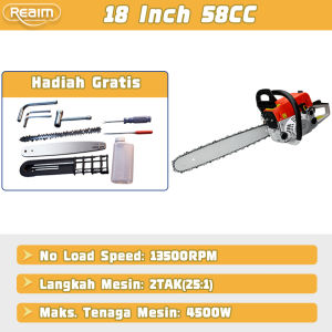REAIM Chainsaw 22Inch 58CC - Mesin Gergaji Kayu 2 Tak Profesional Cocok Untuk Potong Pohon Batang Kayu dan Material Kayu Lainnya