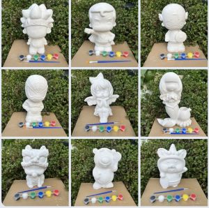 [Tặng màu & cọ] Tượng thạch cao size lớn 15 - 22cm tượng công chúa  Elsa Anna Mèo thần tài Kitty Thiên thần- Tô tượng cho bé Smart Baby