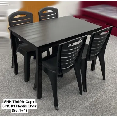 Ready Stock EWJ 01-Black+T9999 Dining Set 1+4 /Meja Makan 4 orang