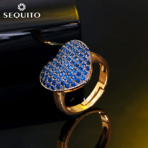 SEQUITO Trang Sức Quyến Rũ Hình Trái Tim Đính Đá CZ Mạ Vàng Thời Trang Cho Nữ Cho Tiệc Vũ Hội Nhẫn Hở Tinh Tế Có Thể Điều Chỉnh SR033