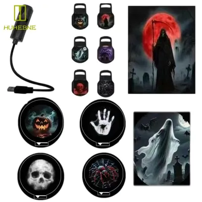【XINJIA】Halloween USB Projector Light Spooky Room Decor Lamp Featuring 6 Changeable Slides Featuring Ghost Skull Pumpkin