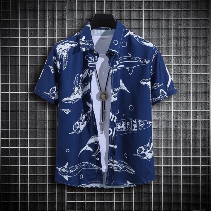 Summer Short-sleeved Printed Shirts for Men, Thin Graffiti Fashion