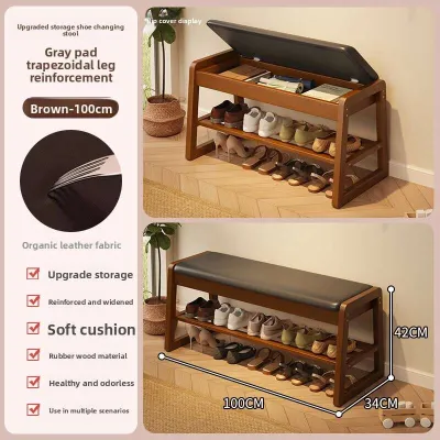 Shoe Bench With Cushioned Seat Multifunctional Entryway Storage Rack Household Integrated Shoe Cabinet & Changing Bench