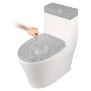 HELLOBBY 2Pcs/Set Solid Color Toilet Lid Cover Thickened Corn Pattern Tank Lid Cover Dust Protection Washable Toilet Seat Cover Home Bathroom