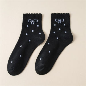 1/4Pairs 2024 Autumn and Winter Socks Sweet Ballet Style Warm Breathable Socks for Women Polka Dot Bow Pattern Socks