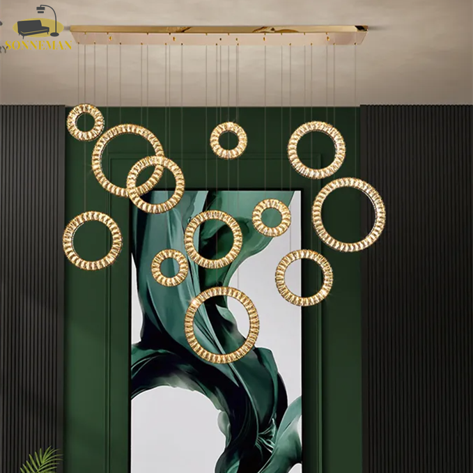 Duplex Hotel Large Chandelier High-End Light Luxury Gold LED Crystal Pendant Lamp - Crystal Chandelier, Pendant Lamp - View #4